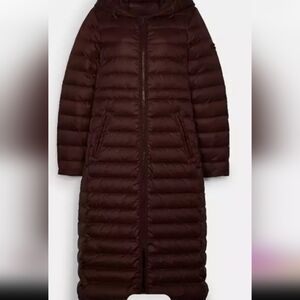 NWT Long Down Coach Rust Puffer Jacket Large - Burgendy Hooded